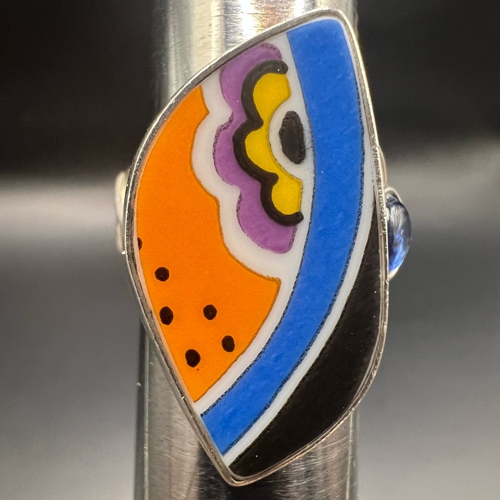 Blue, Purple, Yellow, and Orange Sterling Silver Artist Ring by Shano